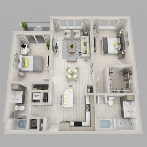 Floor plan for 2 beds, 2 baths, 1240 sqft